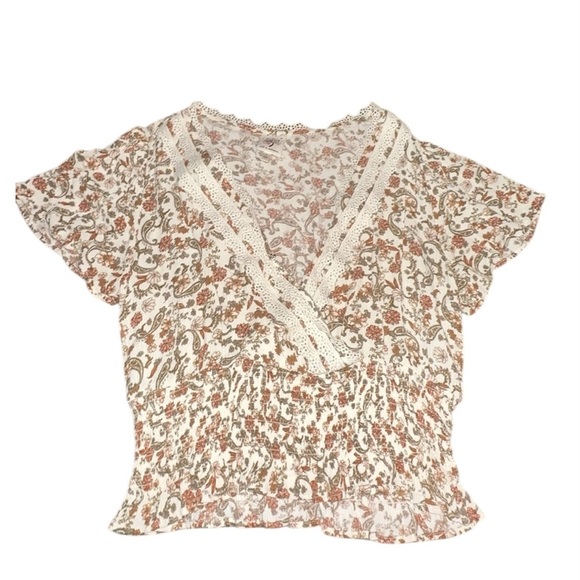 Self Esteem Brown and Gold Flutter Sleeve Blouse Youth Crop Top - Picture 1 of 6